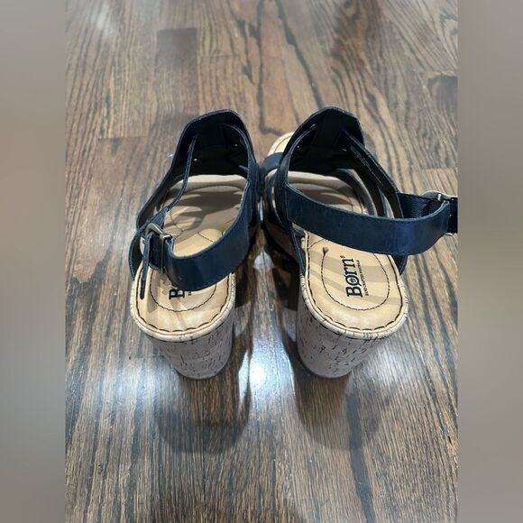 Born Womens Bernese Cage Black Leather Wedges Sandals Shoes SIZE 10 - Picture 4 of 6